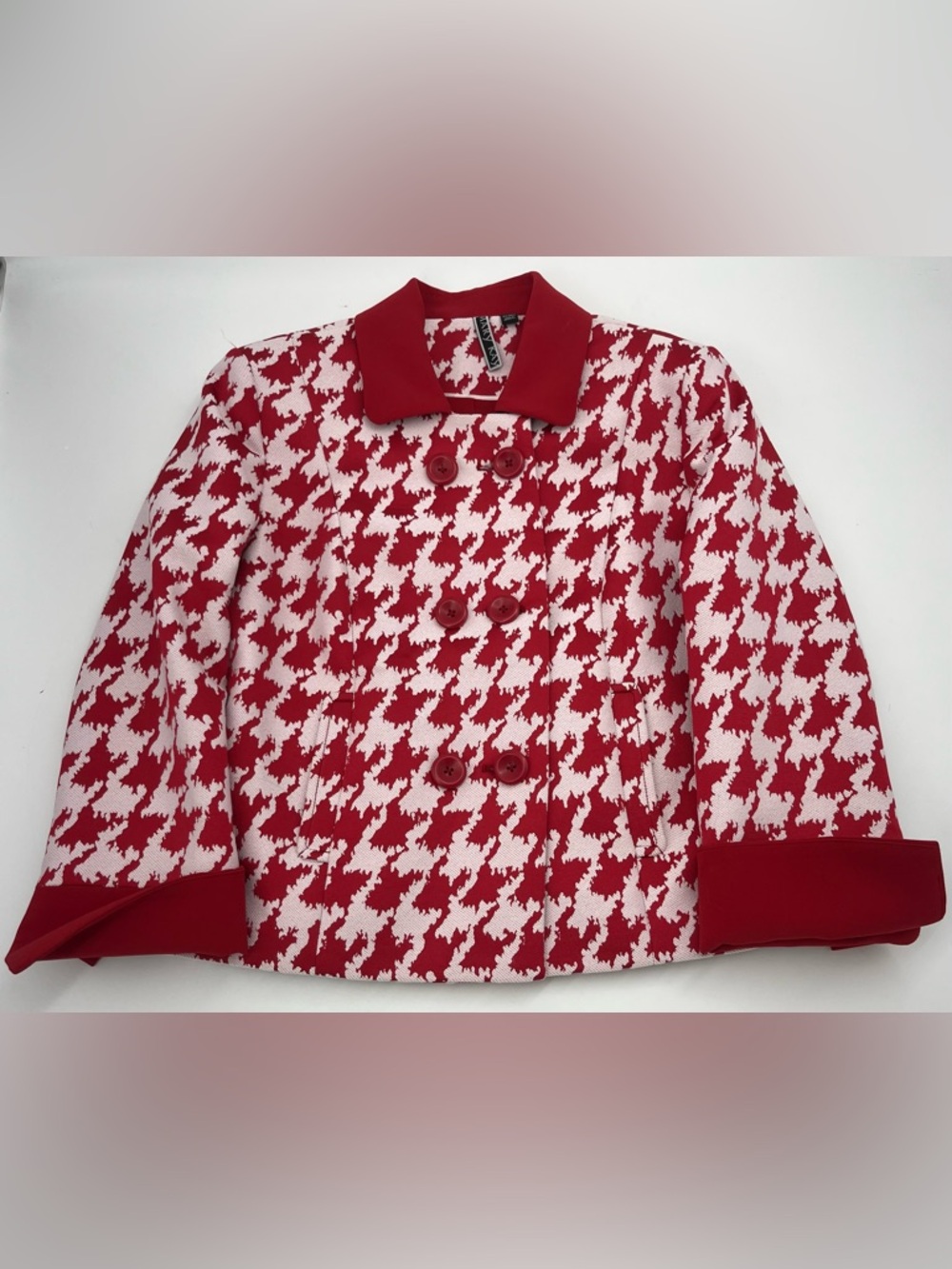 Vintage Mary Kay XS Red & White Houndstooth Double-Breasted Jacket